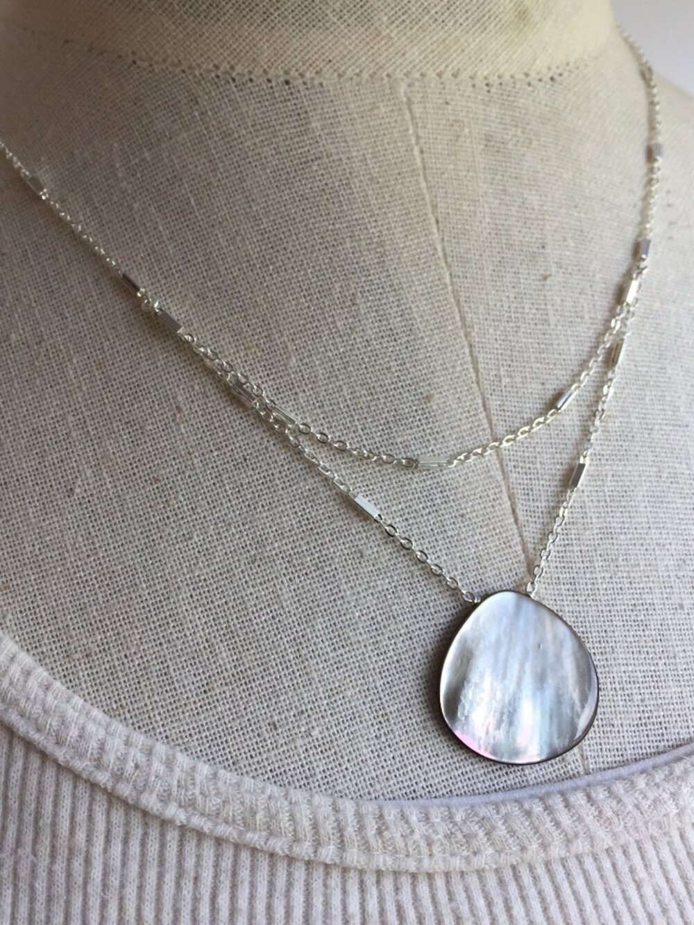Abalone Shell Double silver Chain Necklace